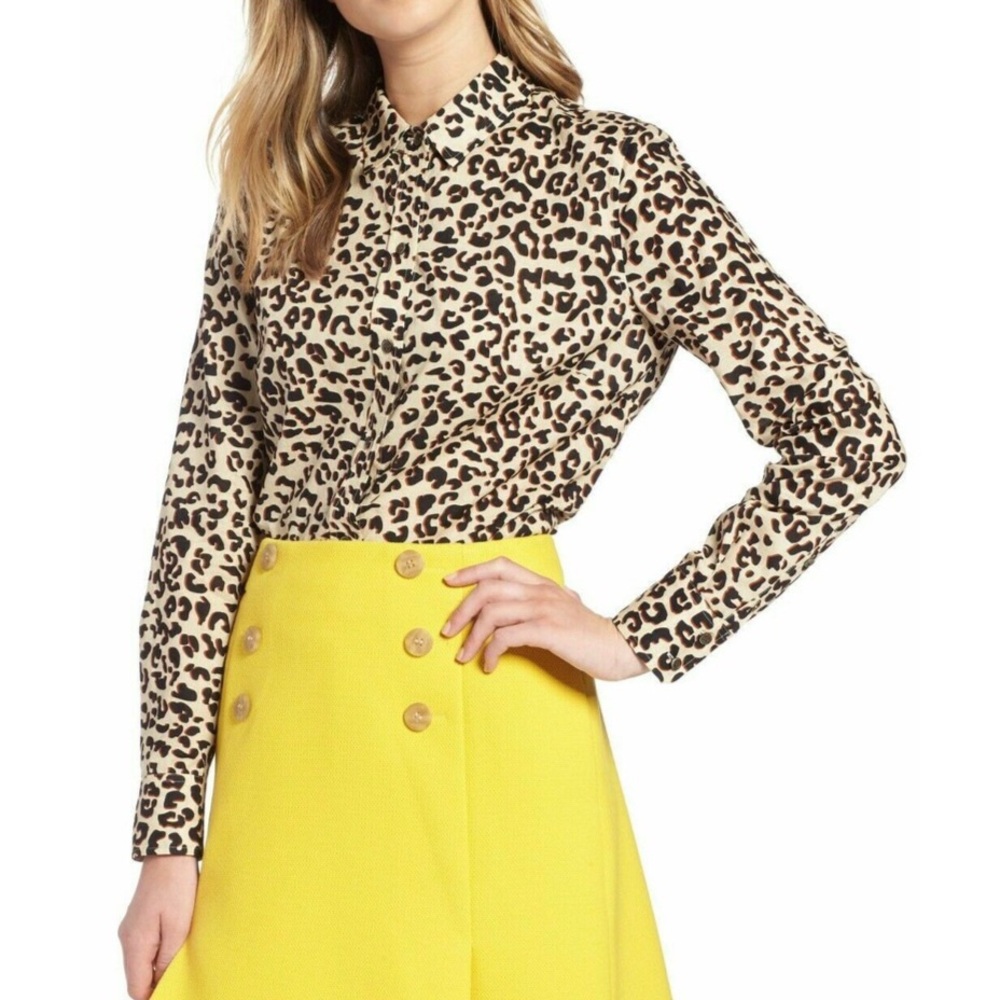 1901 Animal Print Long Sleeve Button Up Top Shirt